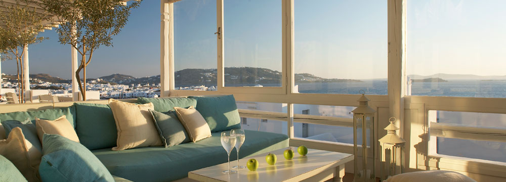 Porto Mykonos lobby veranda